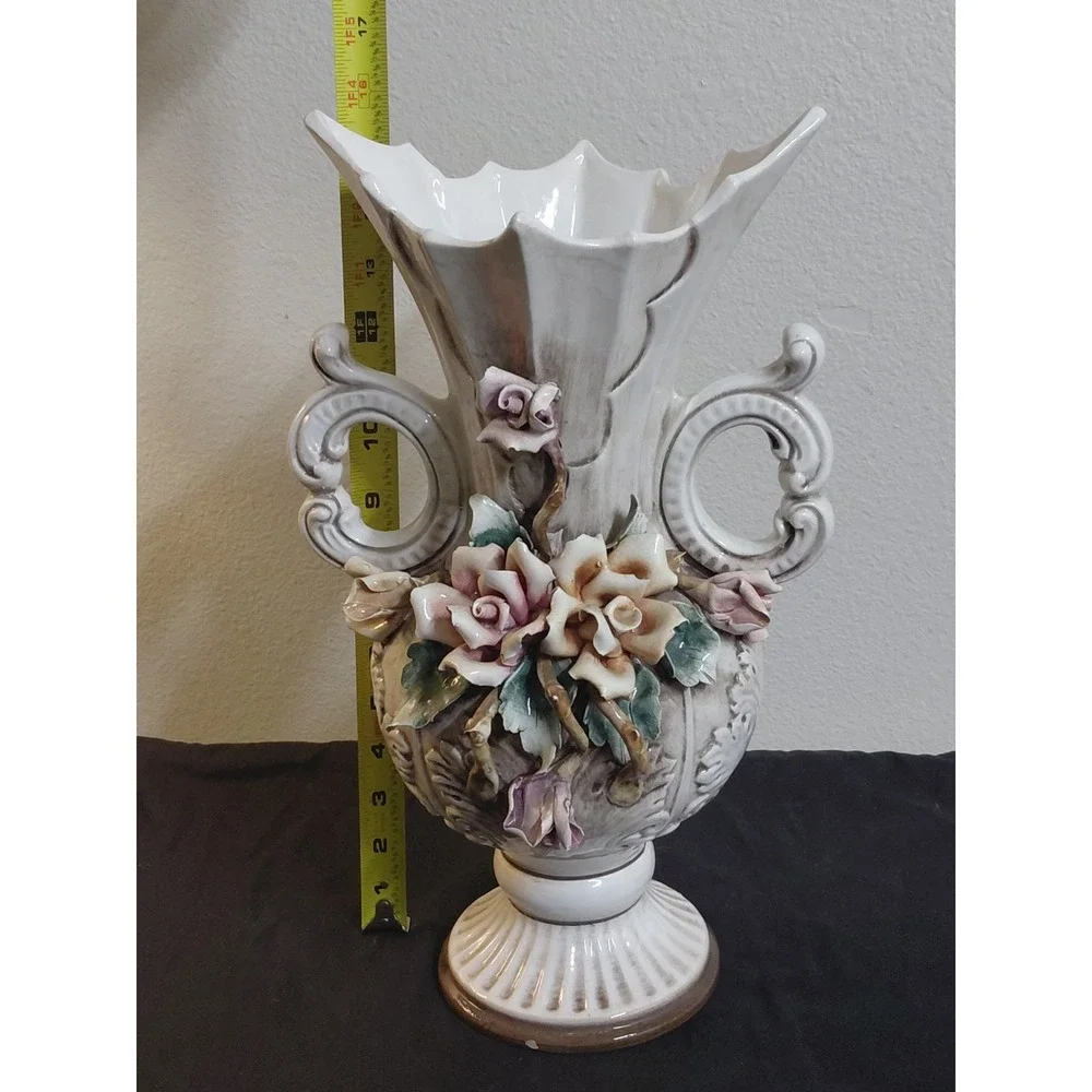 Vintage Nuova Capodimonte F.lli Savastano Vase Large Italian Floral 15